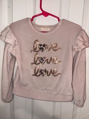 Velvet Pink Ruffle Sleeve 'Love' Sequin Heart Sweatshirt
